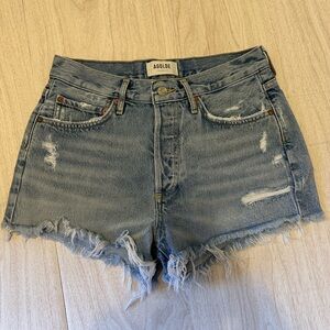 Agolde Light Blue Distressed Jean Shorts